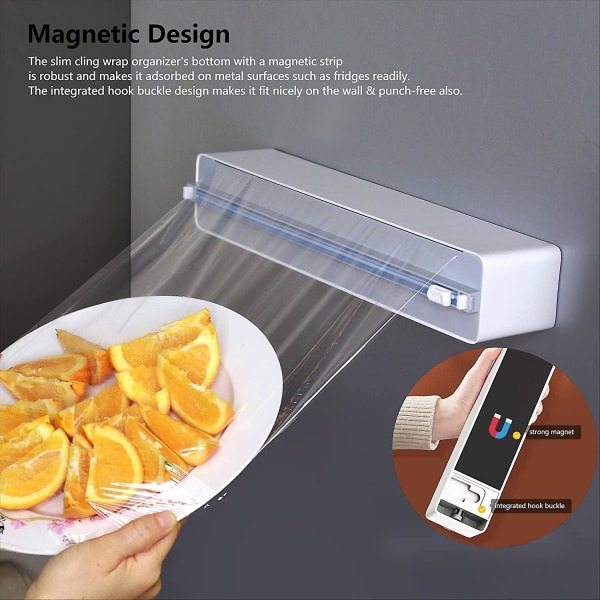 Magnetisk plastfilmsdispenser - Förbättrad folieklippare med vassa blad, bekväm aluminiumfolie- och plastfilmsdispenser - Plastfilmsdispenser för kök