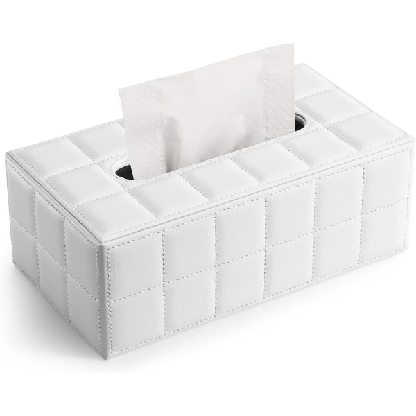 Rectangular Leather Tissue Box (White)