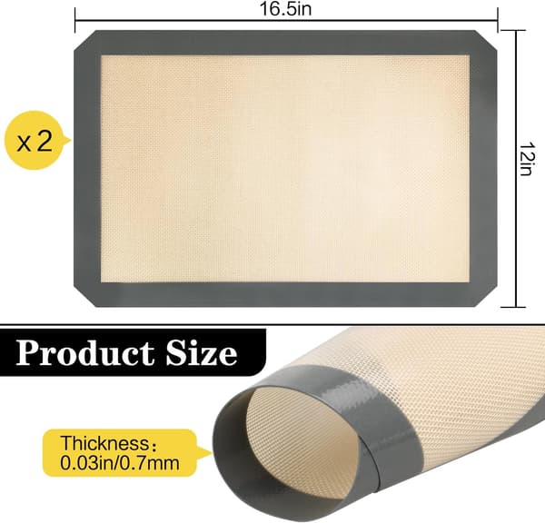 Icke-klibbiga silikonbakmattor, återanvändbara, livsmedelssäkra, 2-pack, beige/grå, rektangulära