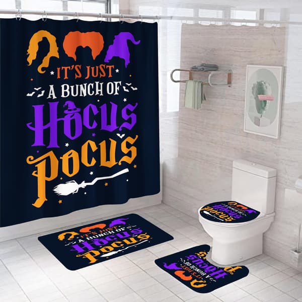 Hocus Decor Pocus 4-delad duschdraperiset med halkfria mattor