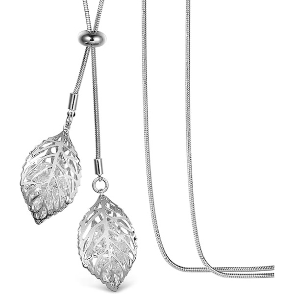 Langt halskæde til kvinder Collier langt halskæde dobbelt blad lang kæde