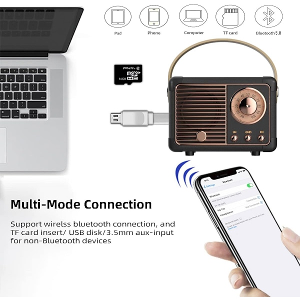 Retro Bluetooth Högtalare Trådlös Mini Högtalare, (Svart)