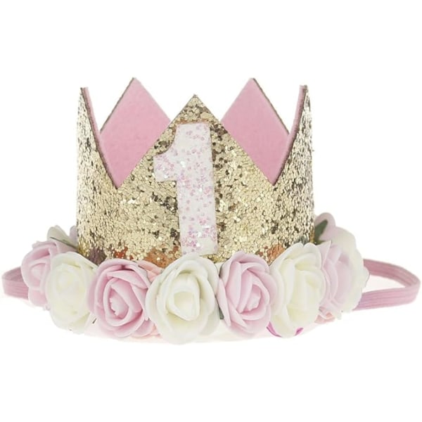 Baby Crown Hat (rosa och vita blommor "1") Semesterfödelsedag