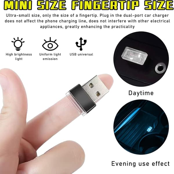 USB LED-belysning för bilens inredning, (2 röda + 2 isblå)