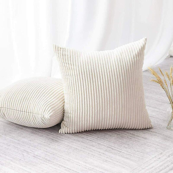 Sett med 2 dekorative putetrekk 60x60cm Corduroy ensfarget myk plysj putetrekk for sofa bil soverom hjem Beige 60x60cm