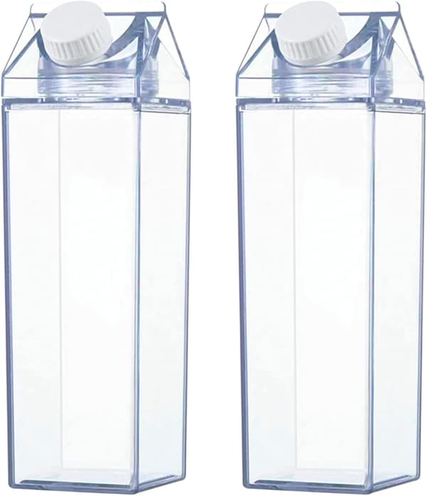 2 stycken transparenta mjölkförpackningsflaskor, 500 ml återanvändbar plast