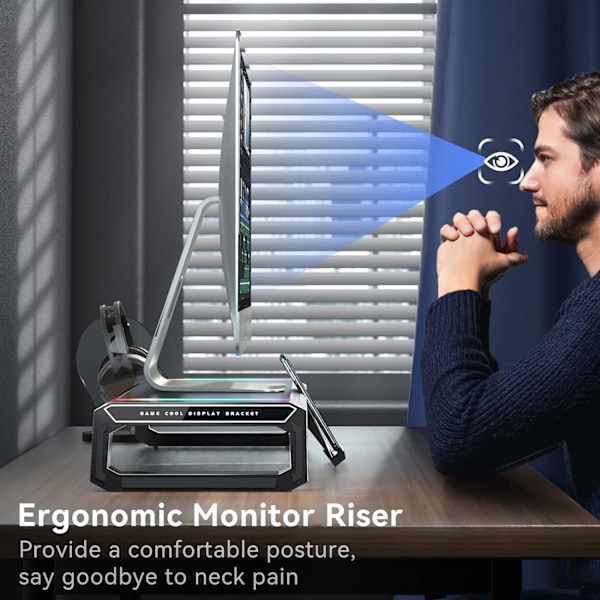 RGB-spelmonitorstativ - 4 USB 3.0-hub, 3 längdjusterbara monitorstativ med låda, förvaring och