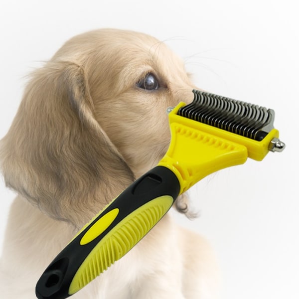 Yellow dog brush, hair removal brush, base brush, dog comb, base