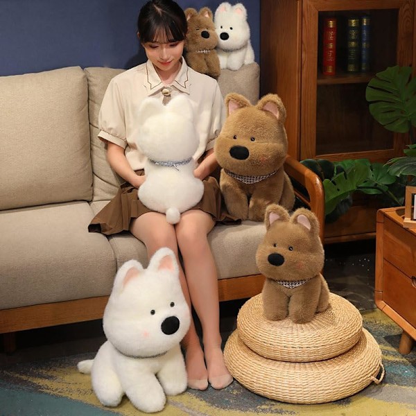 Söt Plyschdjur Hund Fylld Leksak 13.7in Mjuk Brun West Highland Terrier Fylld Plushies Kudde Barn Sömn