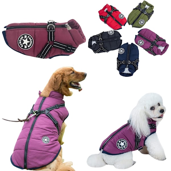Vanntett vinterjakke med sele for hund, varm drakt