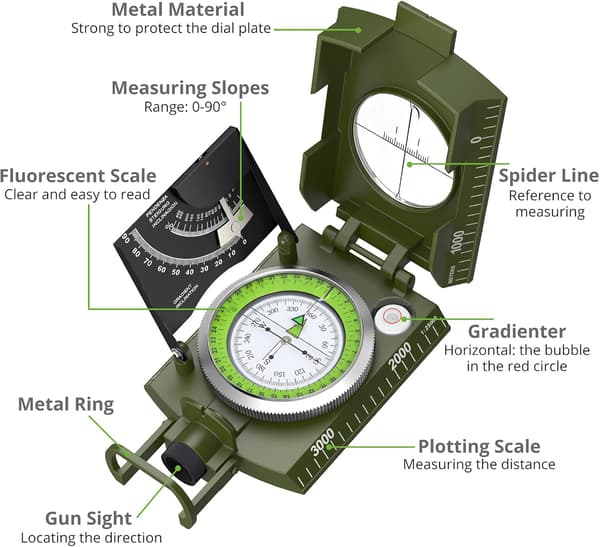 IP65 Vandreturskompas med Sigteklinometer Professionel Militær