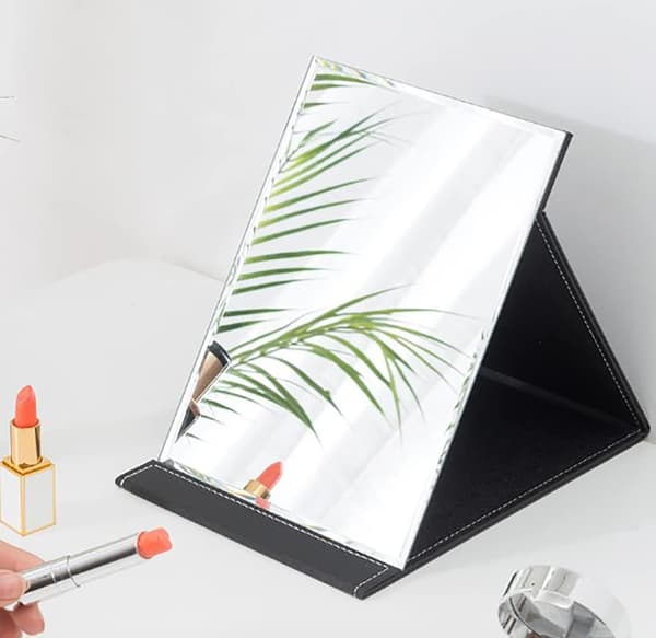 1 sort PU læder makeup spejl 17 * 12.2CM skrivebordsmakeup