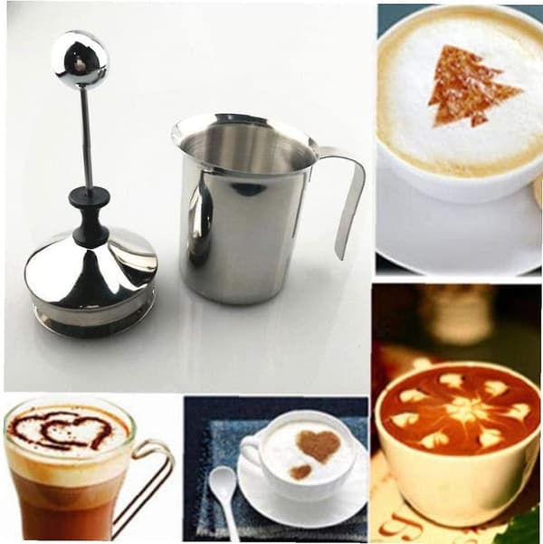 Kaffe Cappuccino Skummer Dobbelt Mesh Latte Ikke-Giftig Rustfrit Stål Omrører Mini Mælkeskummere 400ml Sølv