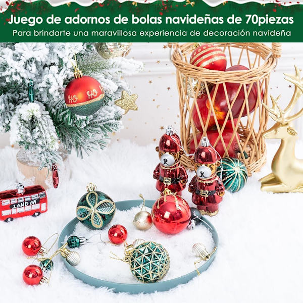 Julgranspynt Bollar, 70-pack Julgransdekorationer, Målade Julgransbollar Hängande