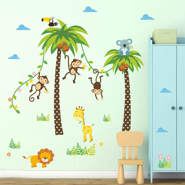 Jungle Vægmærker Mural Dekaler Soveværelse Børn Baby Børneværelse