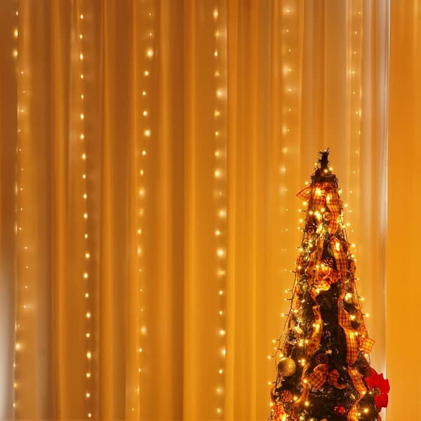 Lysgardiner med LED-lys, 300 LED 3m x 3m Varmt Hvit Feelyss med 8 Lysmoduser, Vanntette Lys