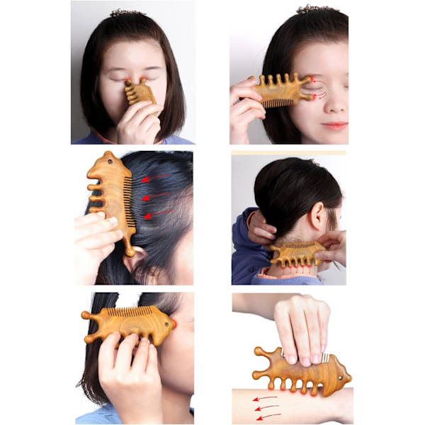 Äkta Grön Sandelträ Bred Kam Gua Sha Skrapkam Scalp