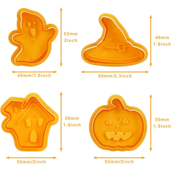 4 stycken kakformar, Halloween 3D kakformar, plastdjurformar, läskiga pumpaformar för DIY-bakning, bakverk