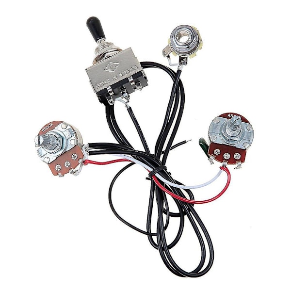 Förkopplad gitarrkabel med två mikrofoner 500k potentiometer 3-vägs vippströmbrytare silver