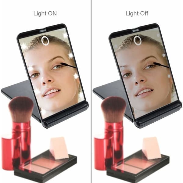 Foldbar lommespejl, belyst makeup-spejl, håndspejle,