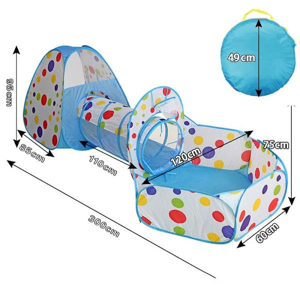3-in-1 Pop-up-teltta tunnelilla lapsille, palloteltta taitettavalla tunnelilla