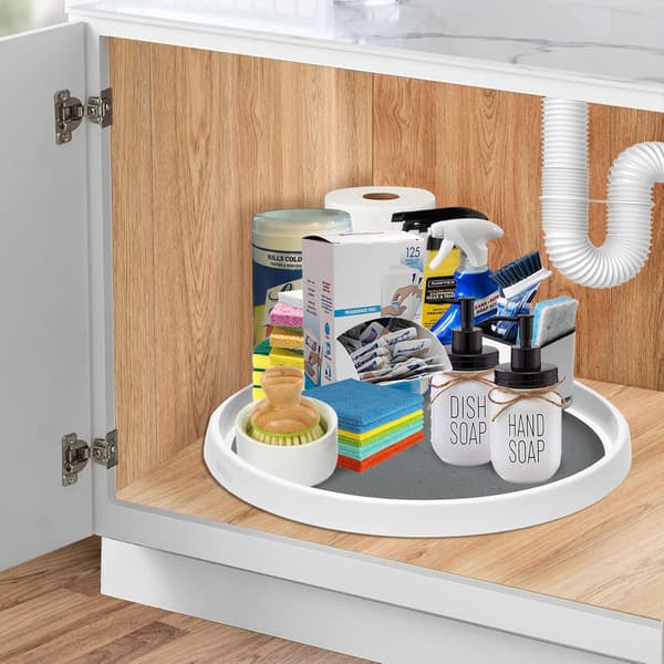 Set med 2, 30 cm Halkfri Lazy Susan Organizer - Vit/Grå