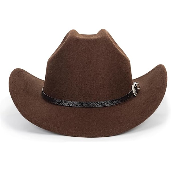 Klassisk Fedora Hat til Kvinder med Rullekant og Spænde (Brun, Størrelse: Medium)