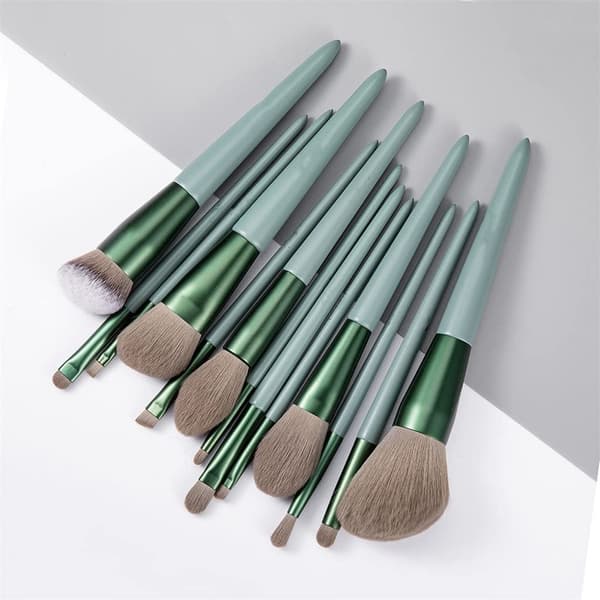13-delad makeupborste set, foundation borste, ögonskuggsborste, makeupborste set, grön