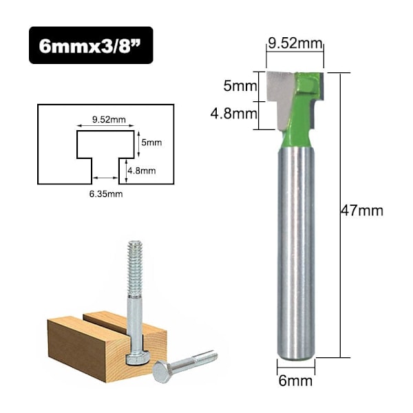 3PCS 6mm skaft fræser bits T-slot & T-spor fræser bits, professi