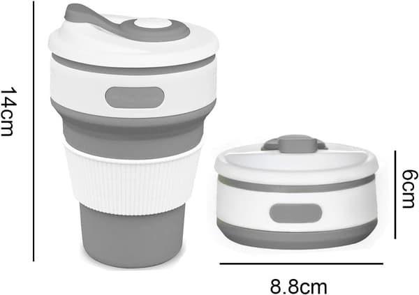 Sammenklappelig Silikon Rejsemug (Grå + Blå), 2 stk Sammenklappelige Co