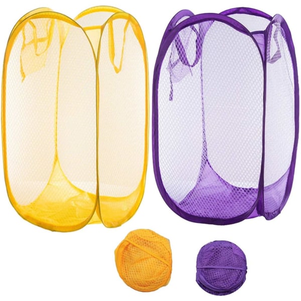 2 Pack Laundry Basket (Yellow+Purple) Collapsible Mesh Laundry