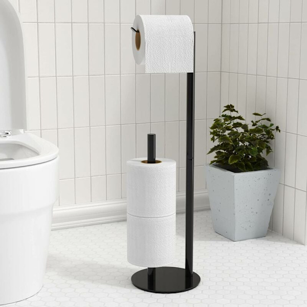 Musta harjattu nikkeli WC-paperiteline, Vapaasti seisova WC-paperiteline paperin säilytykseen, Ruostumattomasta teräksestä valmistettu WC-paperiteline 3 paperirullalle