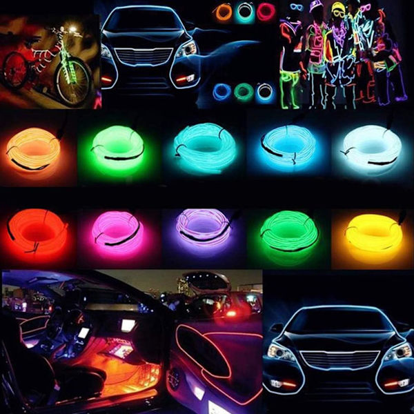 Neonlys, LED-lys for bilinteriør til jul, Halloween, julepynt (3m/9ft, blå)
