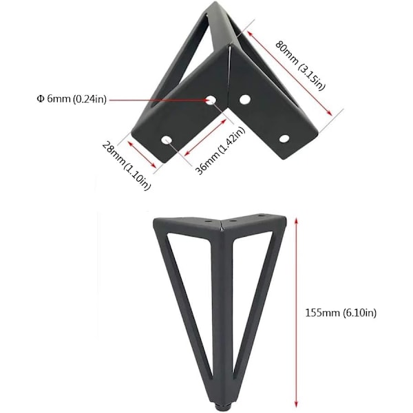 2 Förpackningar Möbelben, Metallbordben, 15cm Svarta Möbelben
