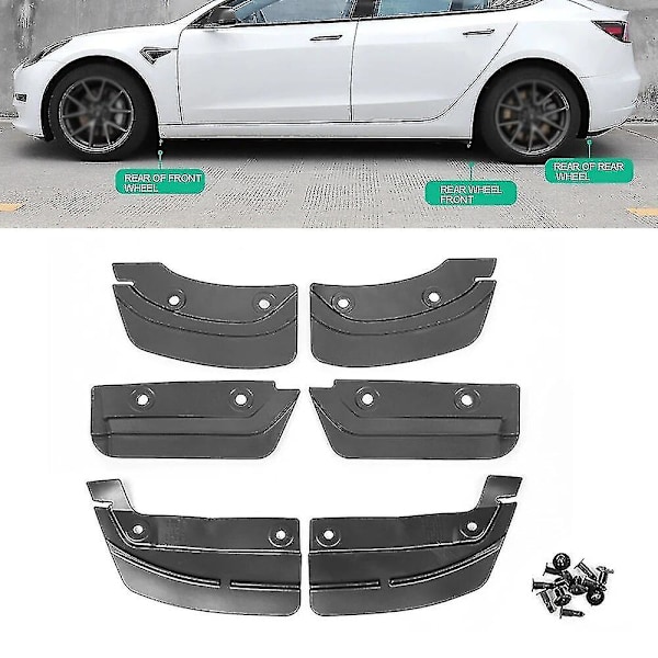 6 stänkskydd för hjulbågar till Tesla Model Y 19-23 Model 3 21-23 PVC fram och bak stänkskydd