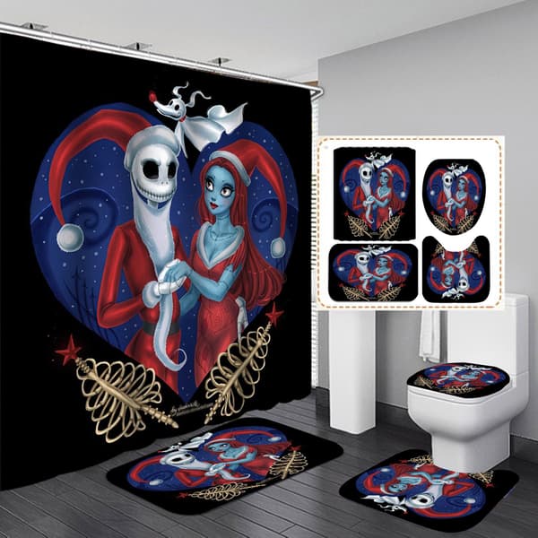 4-delad duschdraperi-set med Nightmare Before Christmas-tema