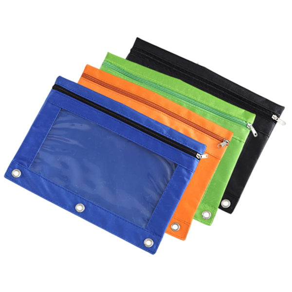 4-pack lösbladspärm med blixtlås, transparent pennfodral, klassrumsorganisatör
