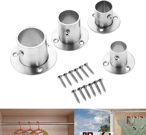 4-pack rostfritt stål garderobsfläns, rör, fäste och