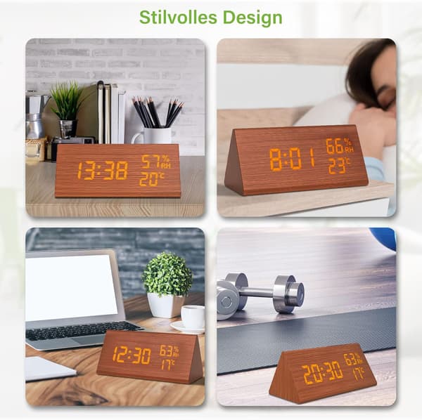 Trä Digital Väckarklocka, Trä Väckarklocka med 3 Alarm
