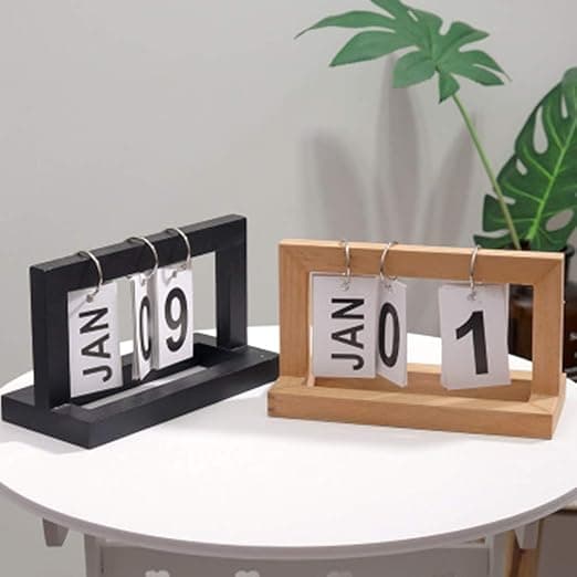 1 svart trä vintage evighetskalender, trä vändkalender