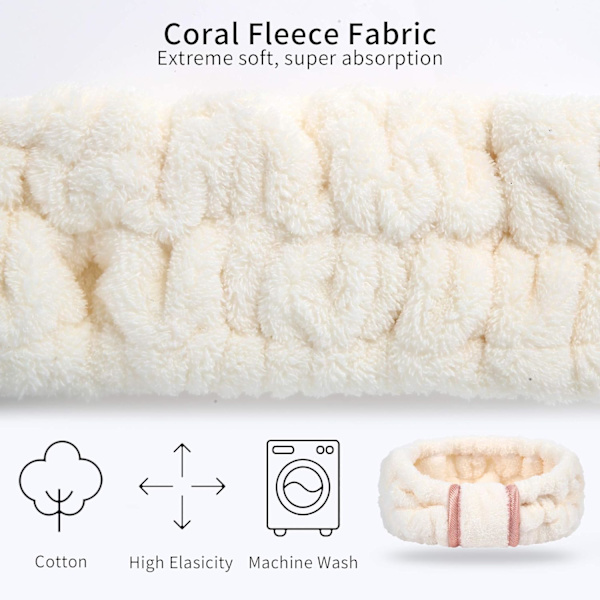 (vit, grå, khaki) 4-pack Mikrofiber Spa-Hårband för Hud