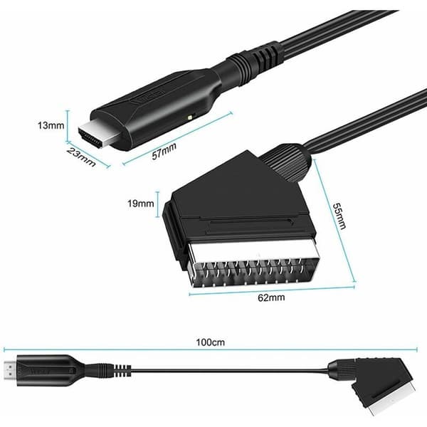 Scart til HDMI-konverter, lyd- og videoadapter til HDTV/dvd/set-top-boks