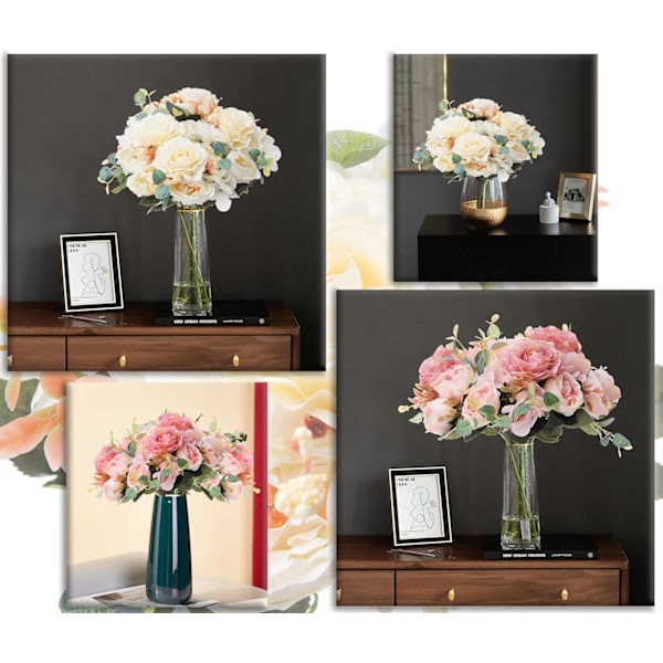 2 Buketter Konstgjorda Pioner Konstgjorda Blommor Elegant Vit för