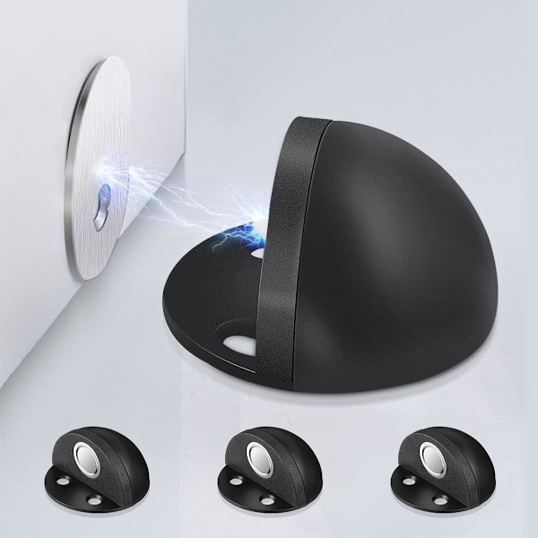 Dørstopper 4 Pak, Magnetisk Dørstopper, Sort Gulv Dørstopper, Børstet Satin, Magnetisk Dørgreb Dørholder Sta