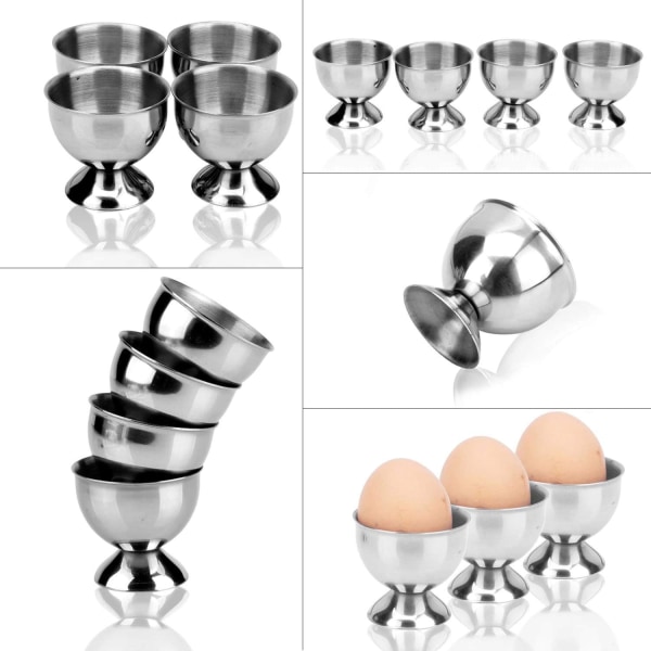 4 stycken äggställ i rostfritt stål, äggbricka, äggkopp, andäggkopp
