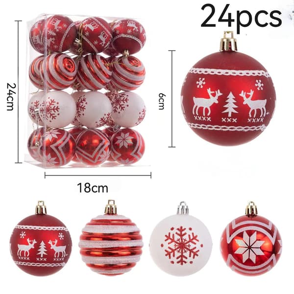 Traditionelle 24ct 60mm Røde og Hvide Julekuglepynt,