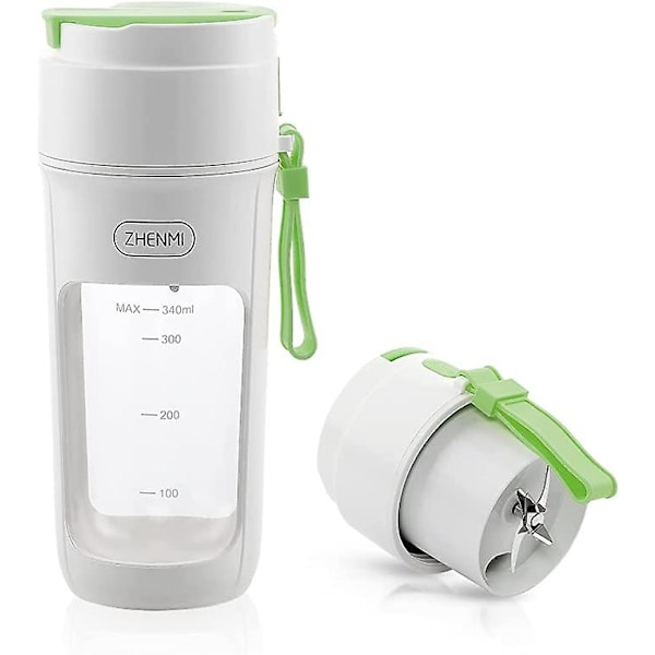 USB Genopladelig Bærbar Juicer Blender til Shakes og Smoothies Frugt Blender Løghakker Rustfrit Stålhakker 340ml 55W (Grøn)