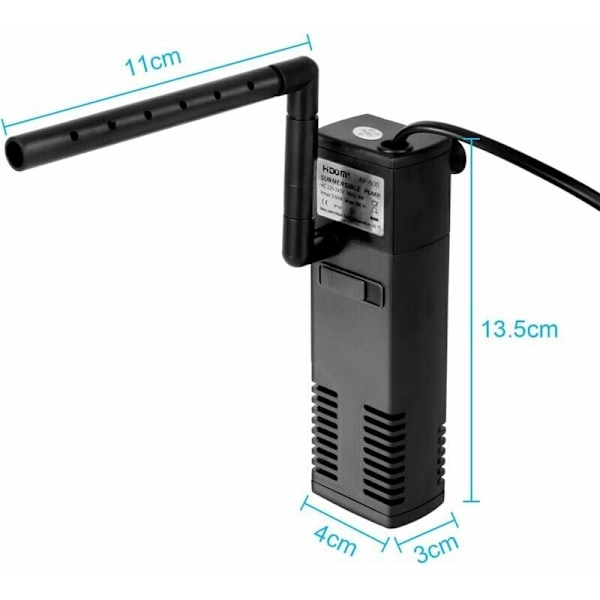 Akvarie Vandstrømsfilter 4W 600L/H Akvarie Intern Filter 60L