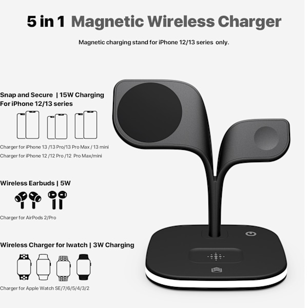 Kompatibel med iPhone Magnetisk 5-i-1 trådløs oplader
