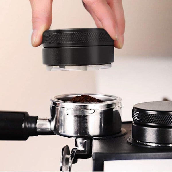 Kaffetamper, 58mm Rostfritt Stål Kaffedistributör med 4 Vinklade Lutningar Justerbar Bas Professionell Espresso D
